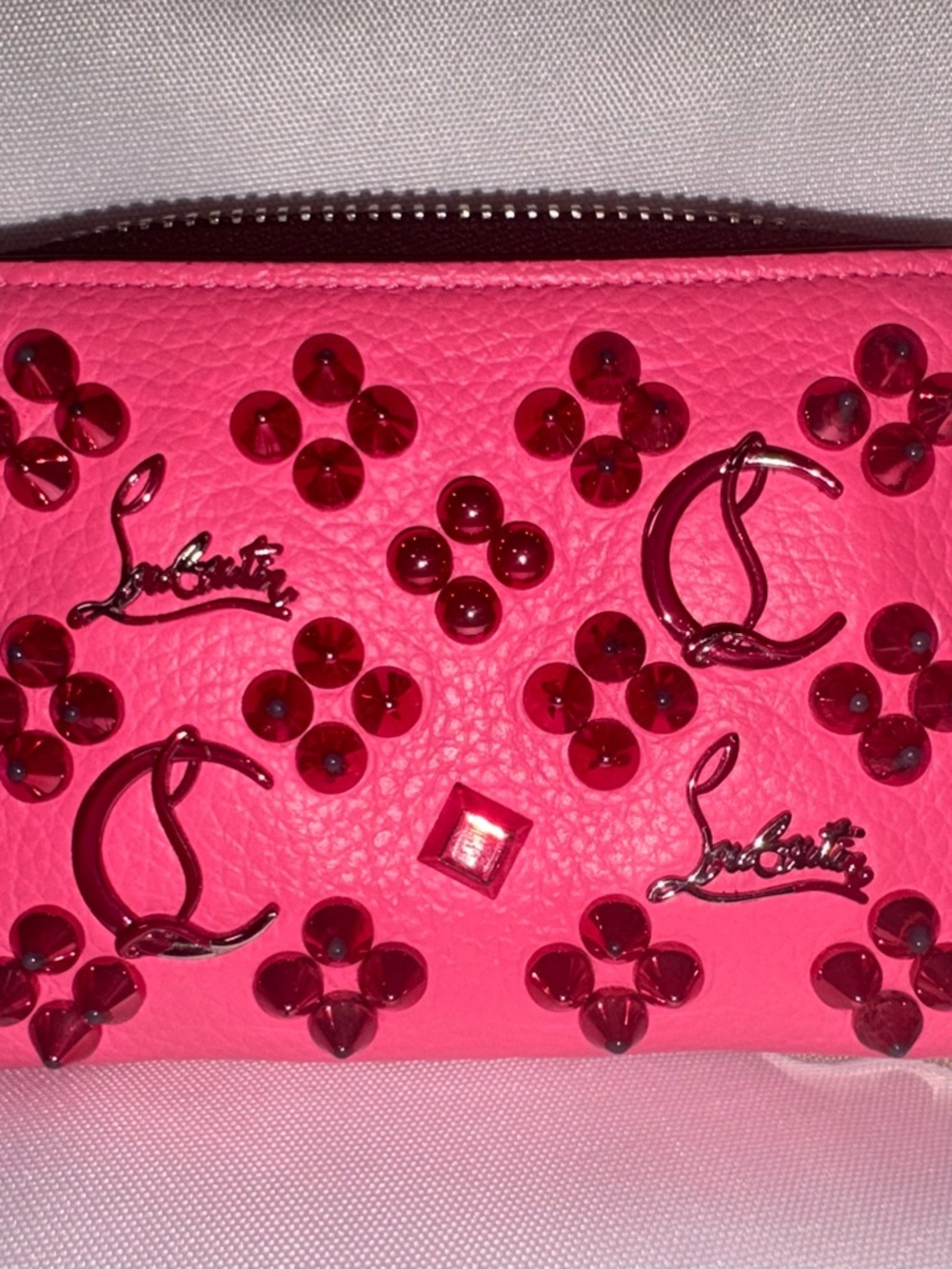 AUTHENTIC LUXURY STATEMENT PIECE Christian Louboutin Pink Studded Zip Wallet-COA